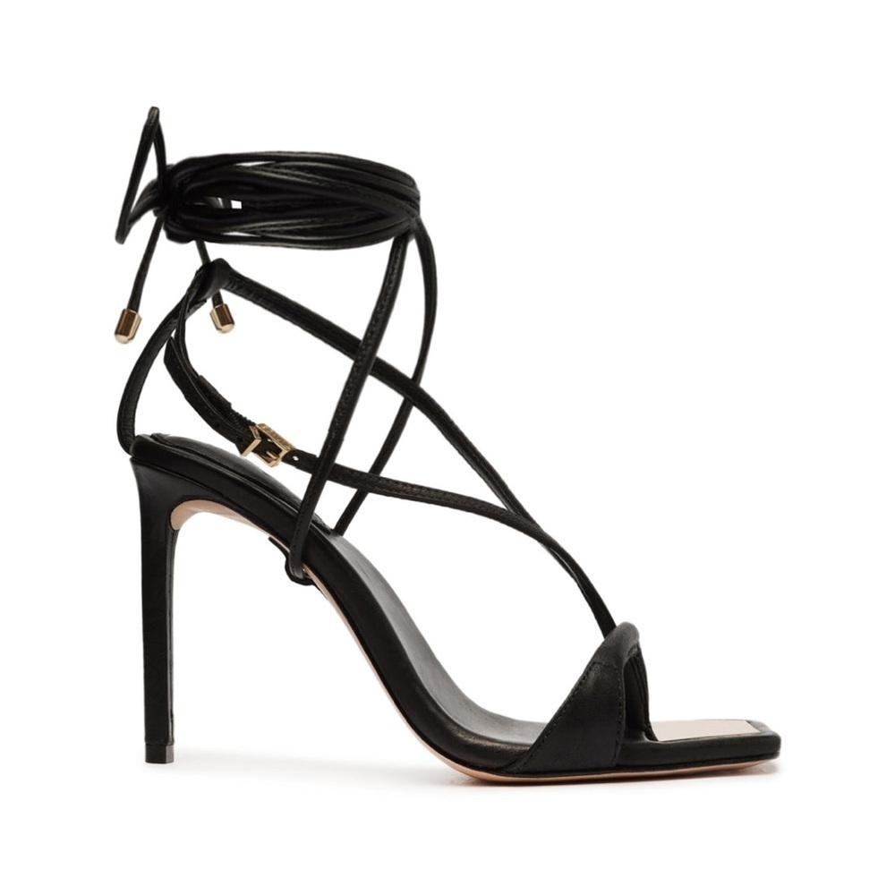 Schutz Vikki Black Leather Ankle Strappy Sandal Women's Size 9.5